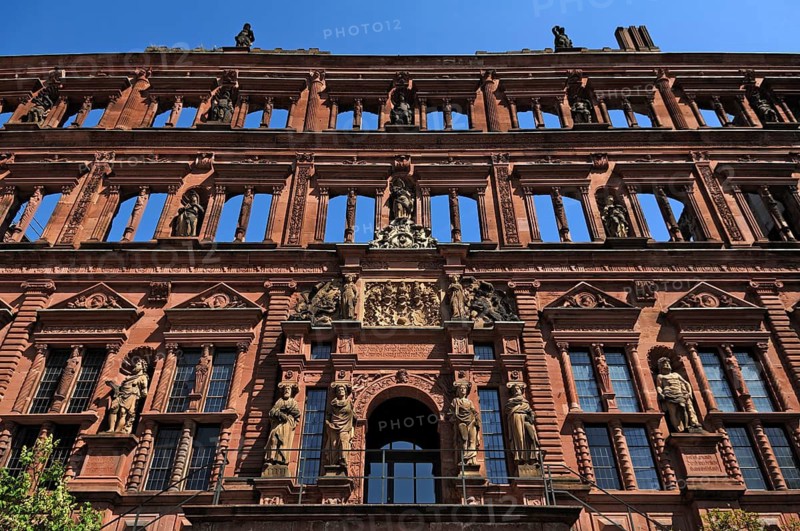 Ottheinrich's building of the Heidelberg castle ruins, destroyed in 1689, castle courtyard, Heidelberg, Baden-Württemberg, Germany