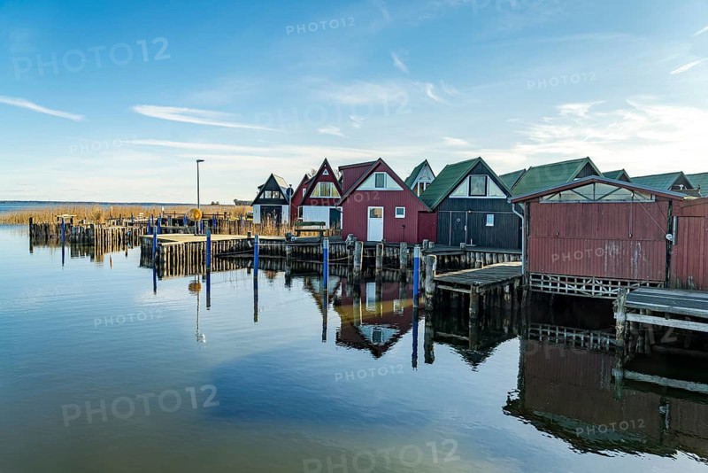 Boathouses in the small harbour of Althagen, Ahrenshoop, Mecklenburg-Vorpommern, Germany