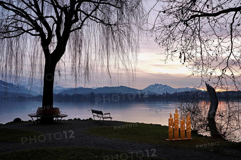 Evening mood at Lake Zug, Pilatus in the background, Cham, Canton Zug, Switzerland
