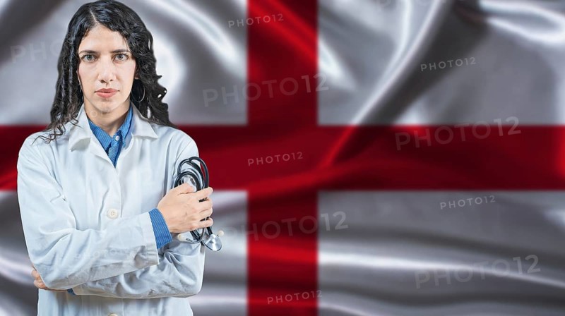 English national health system, Medical professional on England flag background