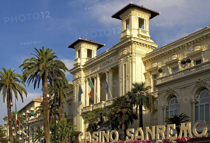 The Municipal Casino of San Remo in Liguria, northwestern Italy. In Italy's pompous and most famous gambling temple, many careless players have already gambled away their entire holiday budget in roulette and blackjack