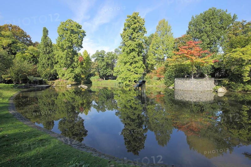 Castle garden with pond, Hanau, Hesse, Germany