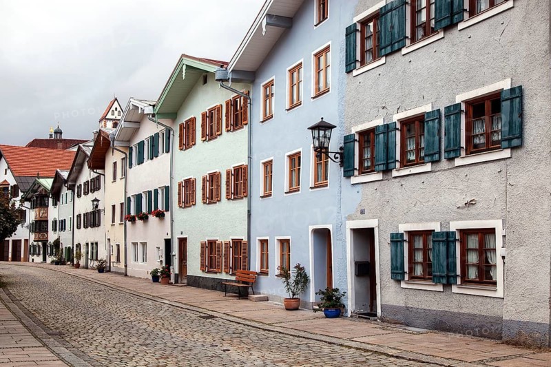 Houses in the historic old town of Füssen, Ostallgäu, Allgäu, Swabia, Bavaria, Germany