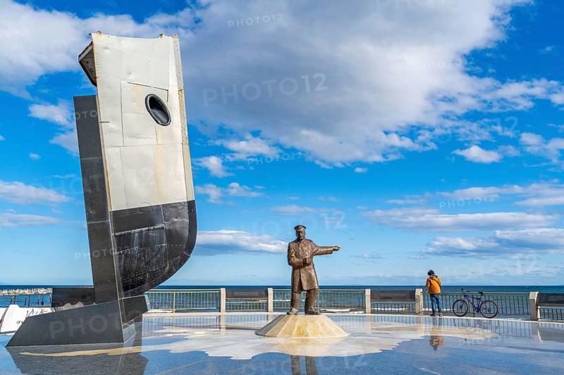 Monument to Captain Luis Pardo Villalón, saviour of the expedition of explorer Ernest Shackleton, behind the Strait of Magellan, city of Punta Arenas, Patagonia, Chile