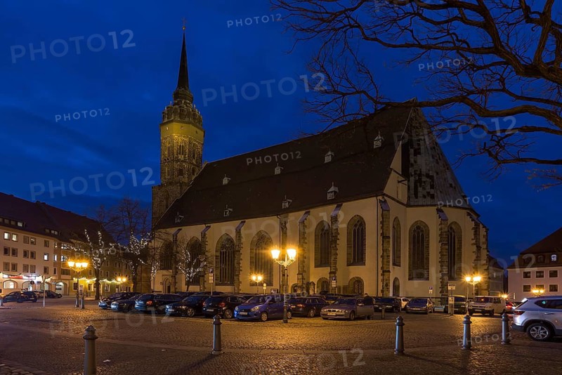 St. Peter's Cathedral, simultaneous church, built in 1213-1221 in the evening, Bautzen, Upper Lusatia, Saxony, Germany