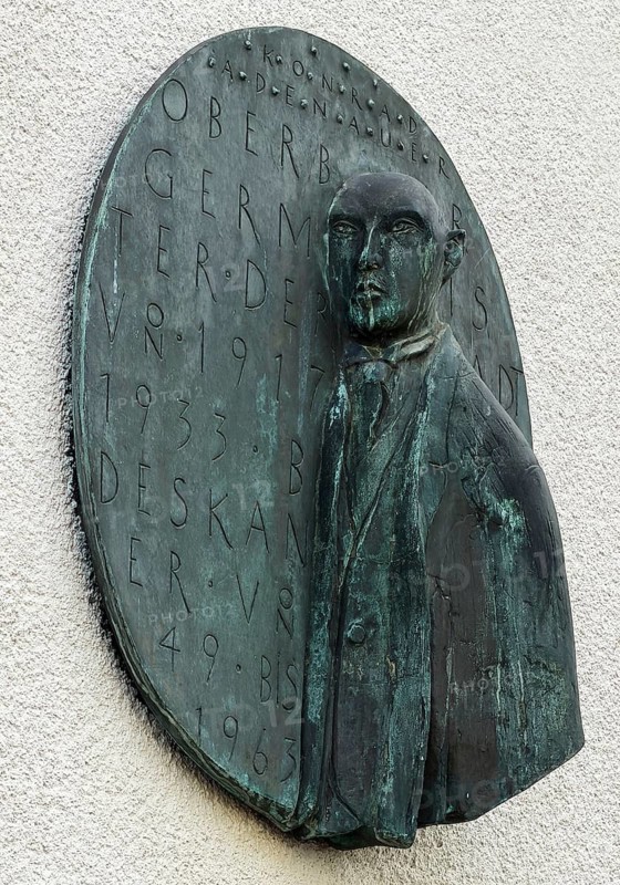 Memorial relief at Konrad Adenauer's birthplace in Balduinstraße, Cologne, North Rhine-Westphalia, Germany