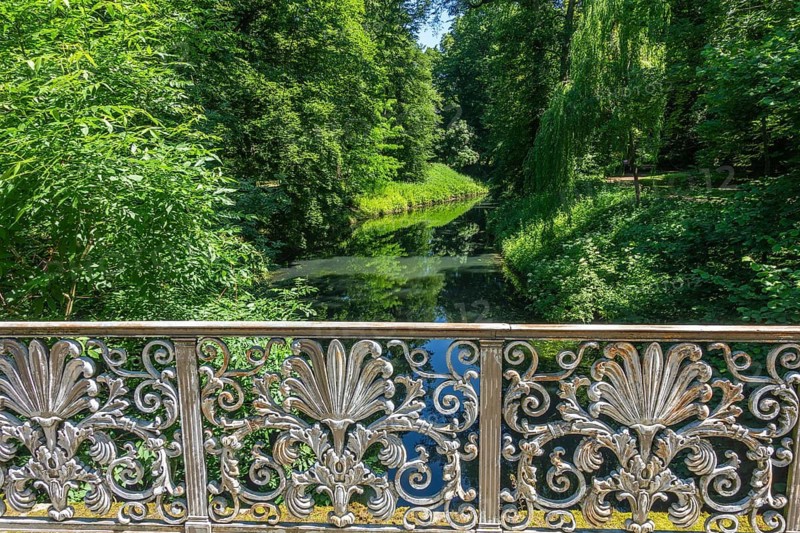 Forged railing on a bridge in the castle park, Kromeríž, Zlínský kraj, Czech Republic