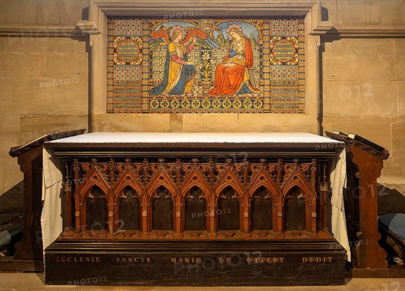 Lady Chapel altar and reredos, Church of Saint Mary, Ottery St Mary, Devon, England, UK