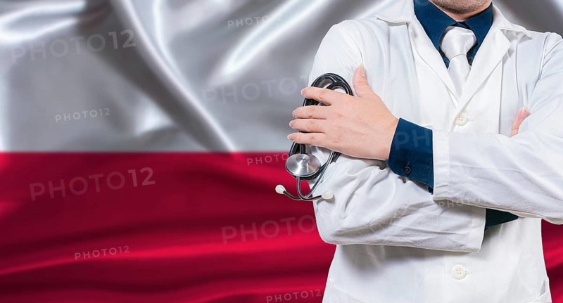 Polish national health system, Medical professional holding sthetoscope isolated