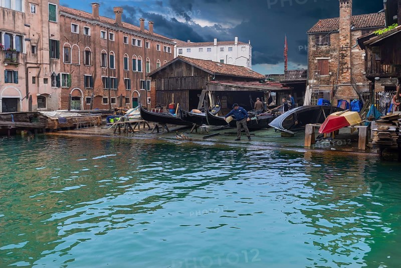 Boatyard for Venetian gondolas in the Dorsoduro district, Venice, Venice, Italy