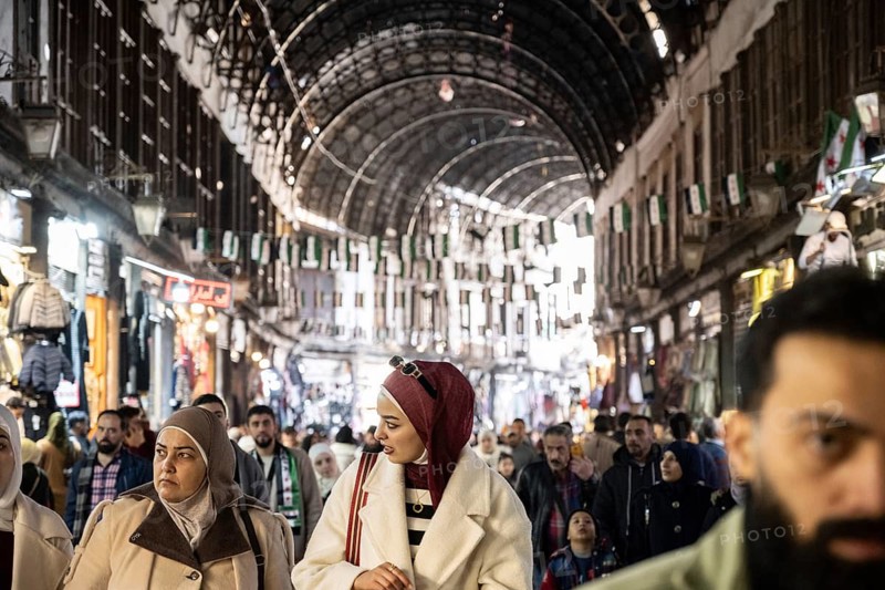 Damascus, Syria. December 7th 2025. Souk al Hamidiyeh busy with crowds of Syrian people shopping in the largest covered market in Damascus Old City, Syria