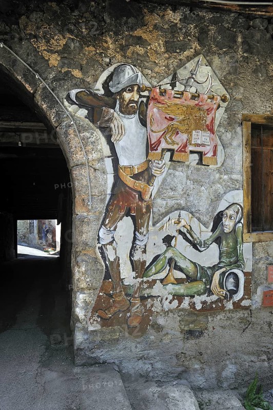 Murals on houses at Cibiana di Cadore, Dolomites, Italy