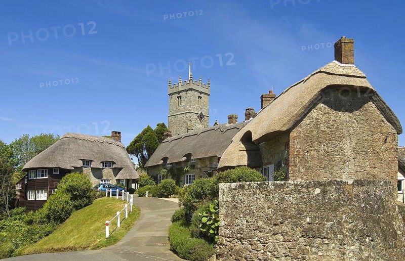 The Village Godshill on the Isle of Wight thatched roof houses in the village of Godshill