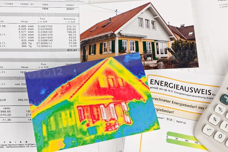 Infrared image of a detached house, thermal insulation, detached house, energy loss, thermal image, insulation of a house, resale value