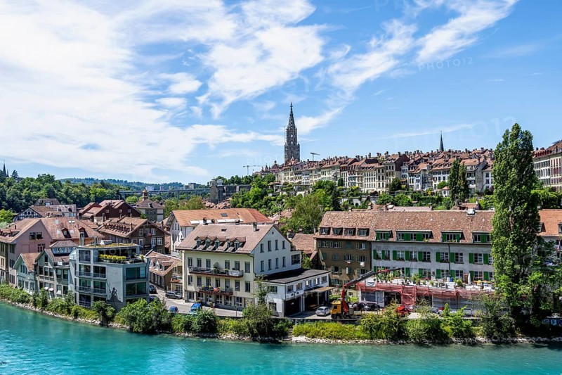 View of the city of Bern, houses on the river Aare, Bern, Canton of Bern, Switzerland