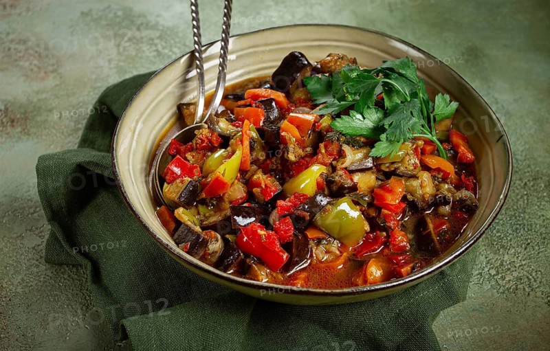 Ajapsandali, cold appetizer, vegetable stew, stewed vegetables, Caucasian cuisine