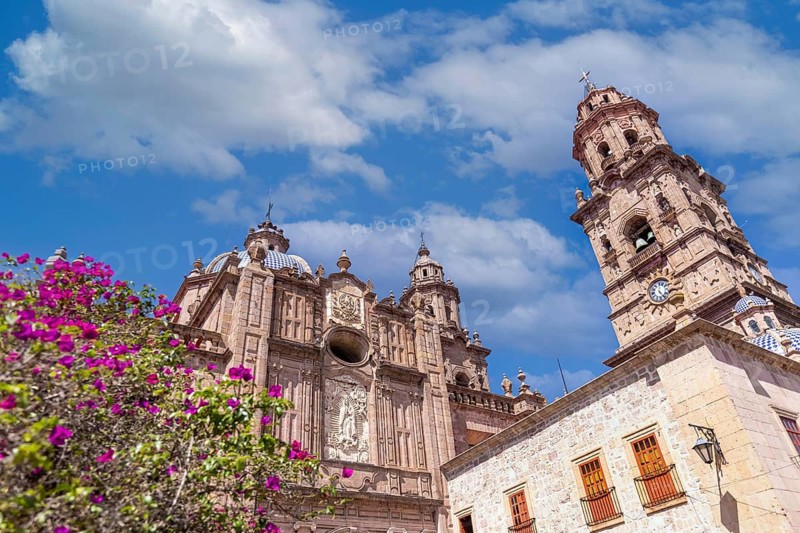 Mexico, Michoacan, famous scenic Morelia Cathedral located on Plaza de Armas in historic city center