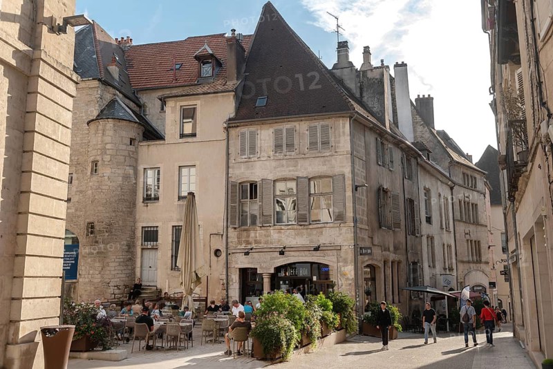 Dole, France. September 20th 2024 Café culture and beautiful architecture of Dole in the Jura region of France beside the River Doubs and Rhine-Rhone canal, a historical city located southeast of Dijon, France