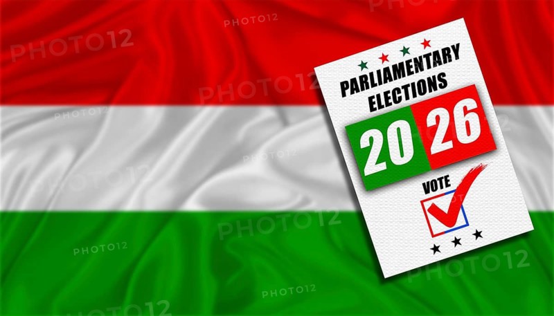 Hungary parliamentary elections with flag in the background. Hungary parliamentary vote 2026