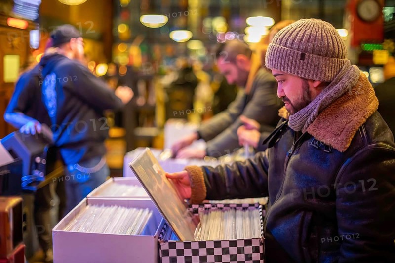 Detroit, Michigan - People shopped for vinyl records at Third Man Records on Noel Night. The annual Noel Night at the start of the holiday season in Detroit features open houses by arts and cultural institutions, churches, and small businesses.