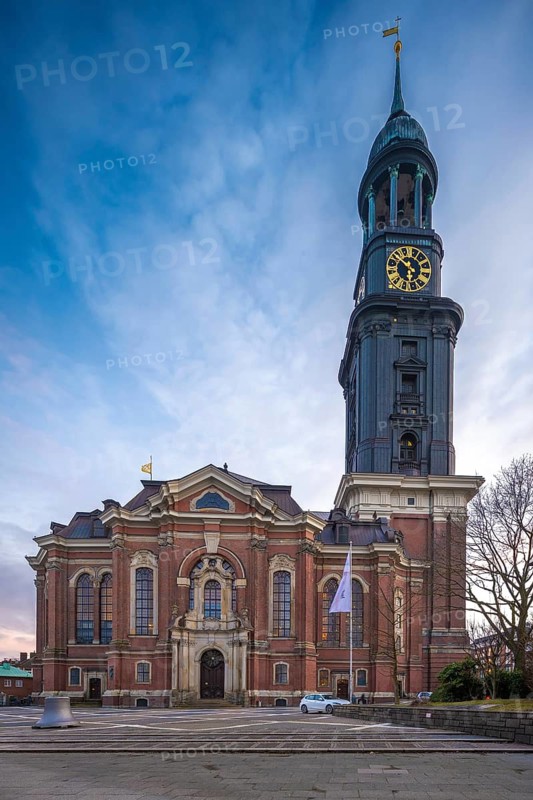 St Michael's Church (Michel) at the Blue Hour, Hamburg, Germany