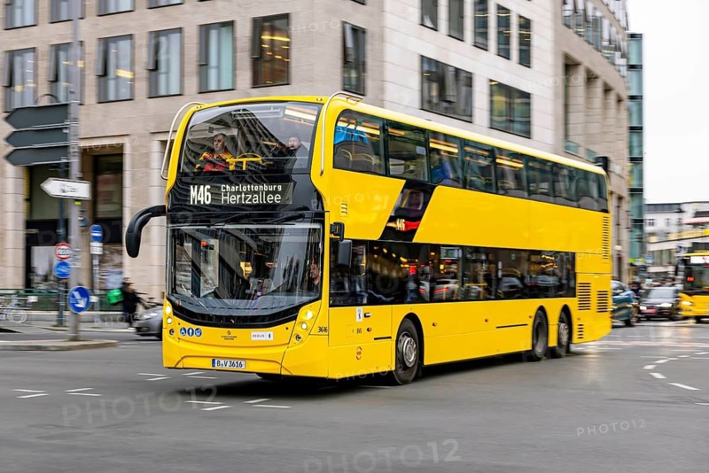 Double-decker bus on Hardenbergstraße am Zoofenster. City view of Berlin. BVG Berlin public bus, Germany