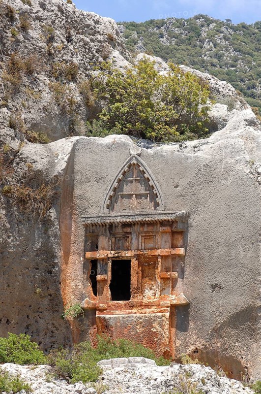 Historic rock tomb from antiquity in south-west Asia Minor near the ancient city of Myra, Demre, Turkey, Antalya, Turkey