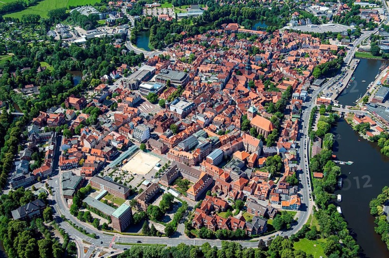 Stade, city, city centre, harbour, aerial view, Lower Saxony, Germany