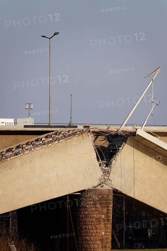 Partially collapsed Carola Bridge Dresden on 7 March 2025, Dresden, Saxony, Germany
