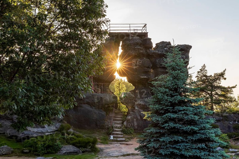 Rock Gate Potters with Sun Transit on Summer Solstice, Mountain Potters near Oybin, Sun Shrines of Upper Lusatia, Zittau Mountains, Saxony, Germany