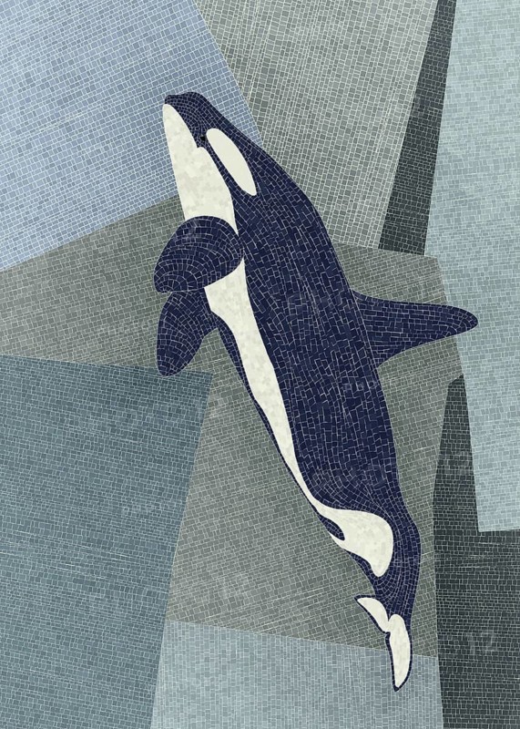 Killer whale mosaic art, vector illustration
