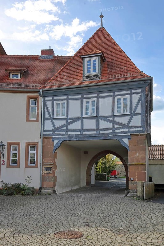 Historic gatehouse at the Zeughof, half-timbered house, parade ground, goat grove, Schwalmstadt, Hesse, Germany