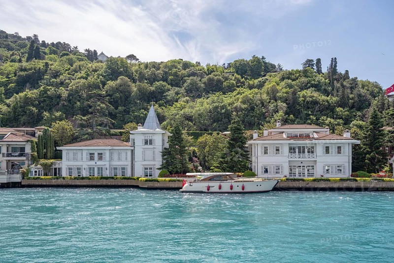 Istanbul, Turkey. June 4th 2026. Luxury villas and exclusive waterside properties located along the Asian shore of the Bosporus Straight, the unusual turquoise colour is caused by a natural plankton bloom