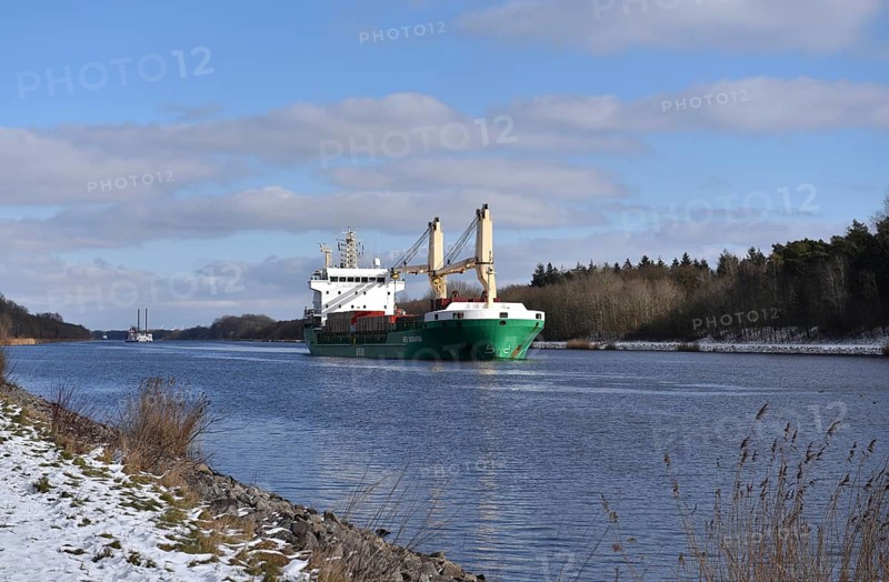 General cargo vessel, cargo ship, BREB CUXHAVEN in the Kiel Canal, NOK, Kiel Canal, Kiel Canal, Schleswig-Holstein, Germany