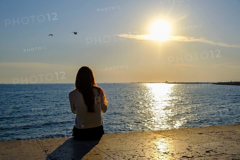 Sunset on Grado beach, Grado, Julian-Friuli, Adriatic Sea, Italy