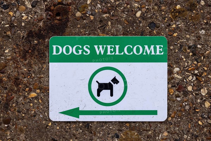Dog welcome sign, Walton-on-the-Naze, England, Great Britain