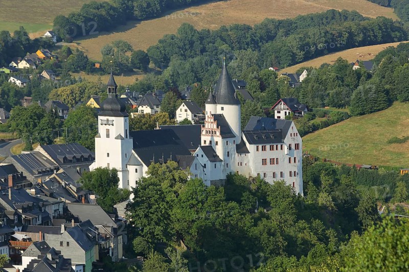 View of baroque St. George's church and castle, landmark, Schwarzenberg, Westerzgebirge, Erzgebirge, Saxony, Germany