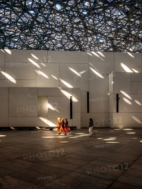 Interior design in Louvre Abu Dhabi, art museum by French architect Jean Nouvel, buildings on Saadiyat Island, Abu Dhabi, United Arab Emirates