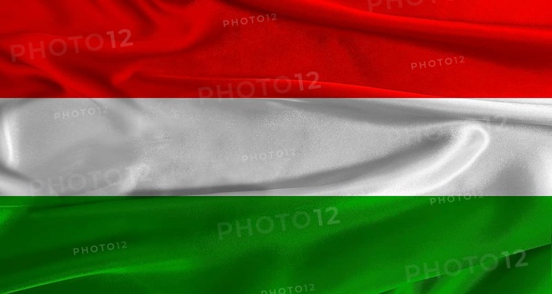 Flag of Hungary with fabric textured background. Close up of National flag of Hungary with realistic texture