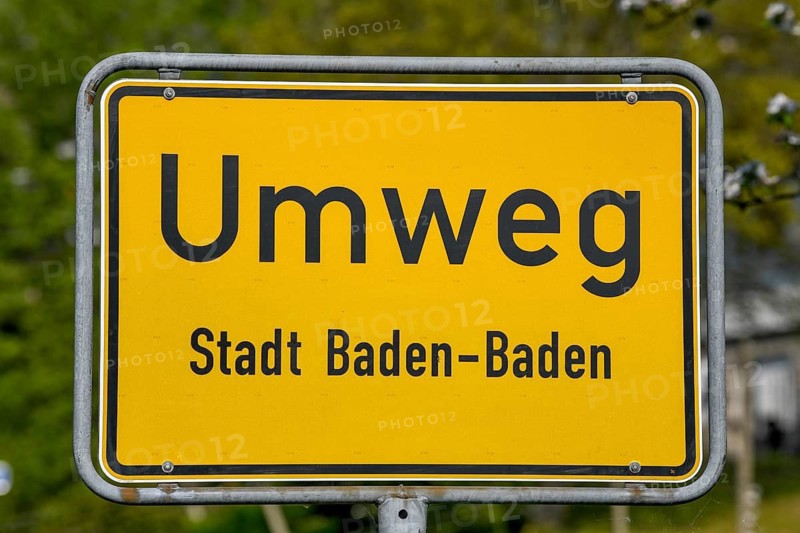 Place name sign of the city district Umweg, Baden-Baden, Baden-Württemberg, Germany