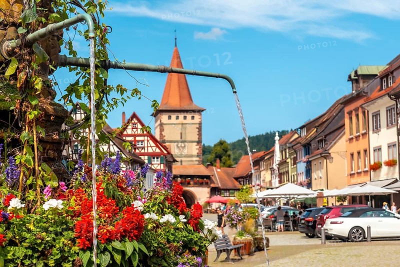 The Obertorturm tower in the old town of Gengenbach in the Black Forest, Germany