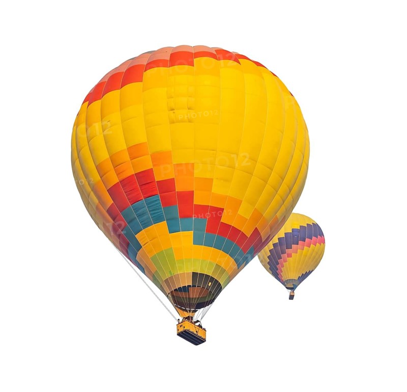 Two hot air balloons isolated on a white background