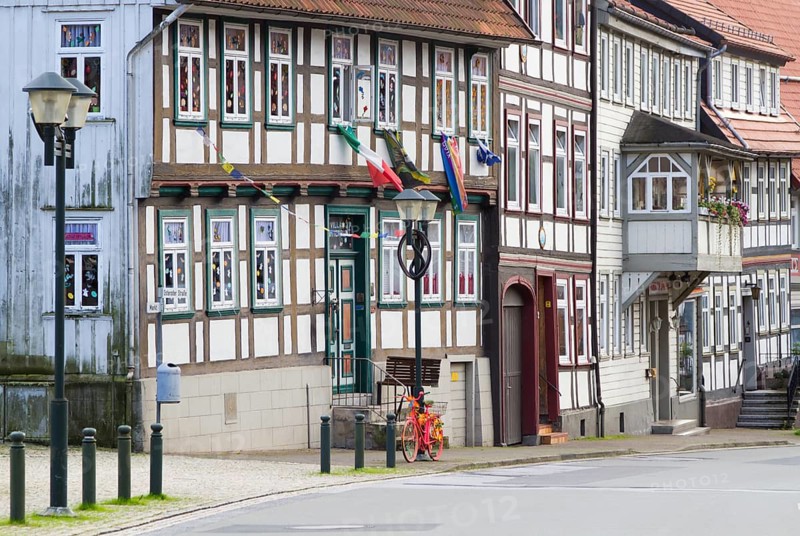 Old half-timbered houses in Bad Grund, the oldest of the seven Upper Harz mountain towns, Harz, Lower Saxony, Germany