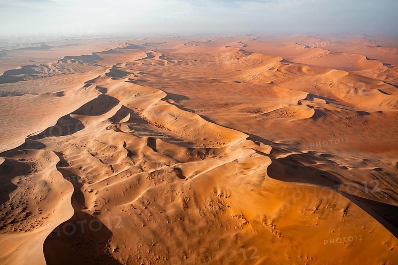 Aerial view, evening mood, red sand dunes of the Namib Desert, Namib Naukluft Park, Namibia