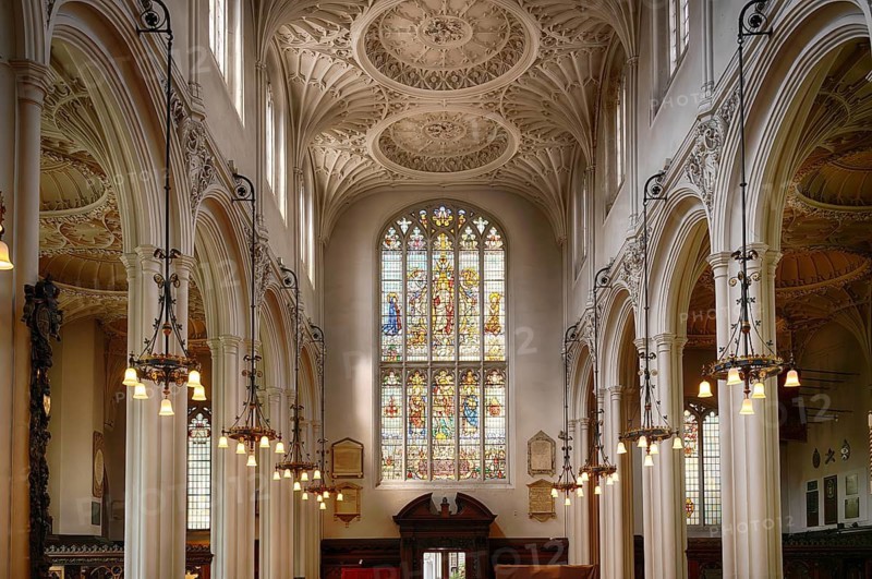 Interior view with church ceiling, stucco ceiling, stucco relief, St Mary Aldermary Church, City of London, London, England, Great Britain, Great Britain