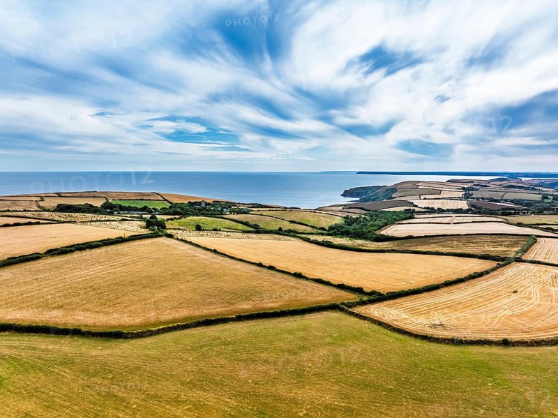 Cornwall Fields and Farms from a drone, Polruan, Cornwall, EnglandDefault
