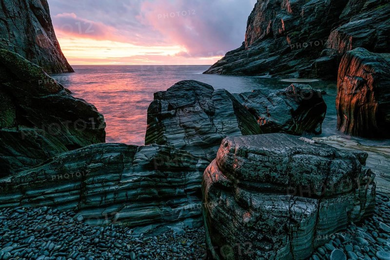 Evening in a rocky bay, Söröya, Norwegian European Sea, Finnmark, Norway, September 2018