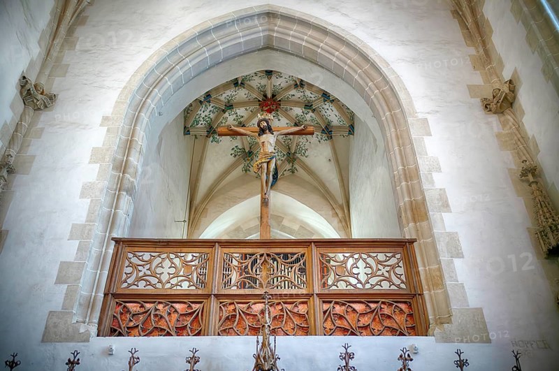 Interior view, Jesus Christ on the Cross, monastery church, Blaubeuren Abbey, Swabian Jura, Baden-Württemberg, Germany