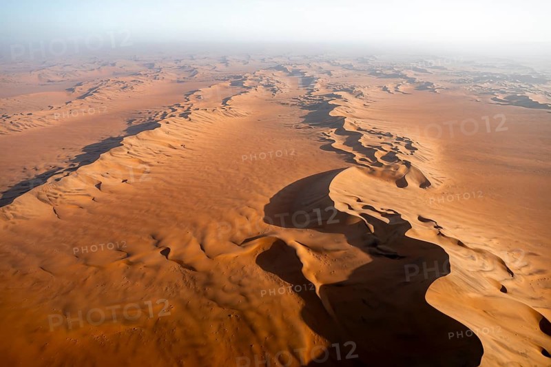 Aerial view, evening mood, red sand dunes of the Namib Desert, Namib Naukluft Park, Namibia