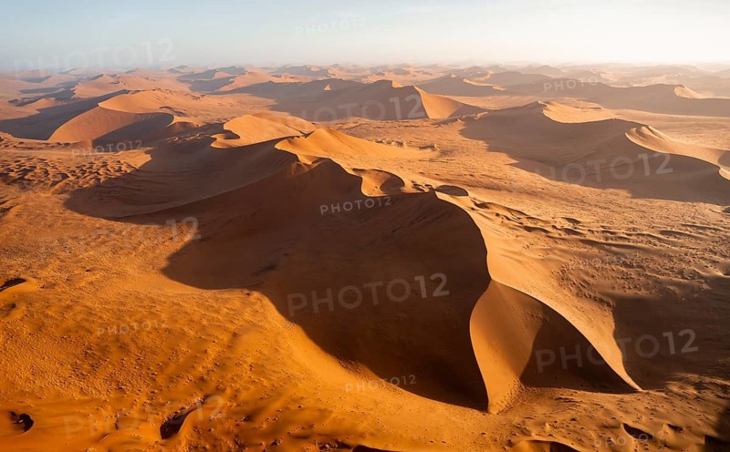 Aerial view, evening mood, red sand dunes of the Namib Desert, Namib Naukluft Park, Namibia
